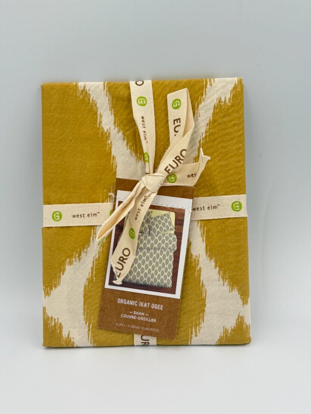 Organic IKAT OGEE Pillow Sham WEST ELM GREEN Euro Cotton NOS